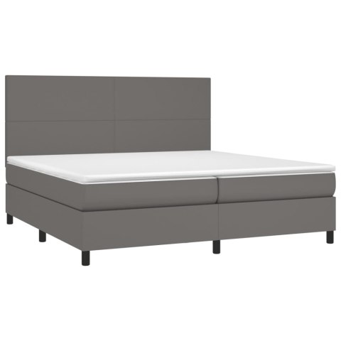 Łóżko kontynentalne z materacem i LED, szara ekoskóra 200x200cm