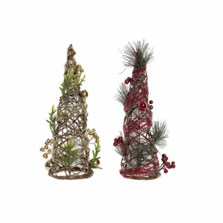 Choinka DKD Home Decor Czerwony Kolor Zielony Złoty 16 x 16 x 41 cm Plastikowy (2 Sztuk)