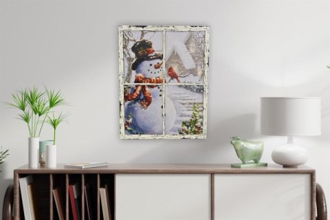 Obraz na ścianę "Bałwanek w oknie", 3 LED, 49 x 38,5 cm