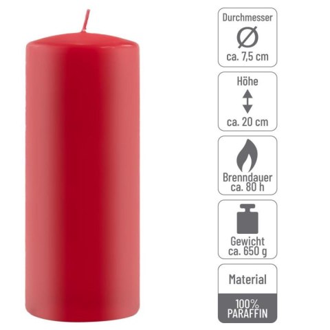 Zestaw świec słupkowych, 20 cm, Ø 7,5 cm, czerwony, 6 sztuk.