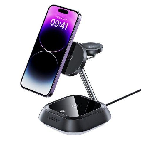 3w1 Stacja ładująca indukcyjna E16 15W do telefonu słuchawek zegarka - czarna