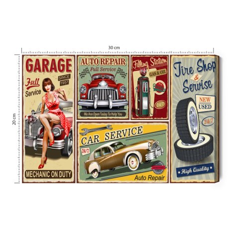 Obraz Na Płótnie Kolaż Starych Płyt Z Retro Samochodami