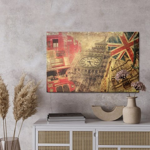 Obraz Na Płótnie Kolaż Z Ikonami Londynu W Stylu Vintage