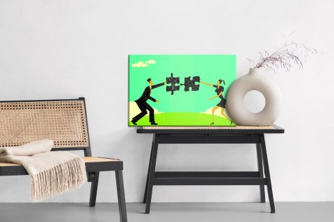 Obraz Na Płótnie Para Łącząca Puzzle W Stylu Vintage