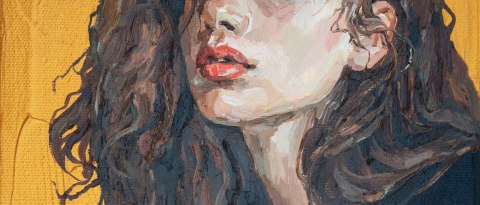 Obraz Na Płótnie Portrait Of A Girl . Portrait Of A Young Beautiful Women With Red Lips. Fragment Of Oil Painting On Canvas.