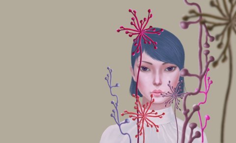 Obraz Na Płótnie Woman And Flower . Concept Idea Art Of Surreal Garden, Mystery And Dream. Conceptual 3D . Human And Nature. Por