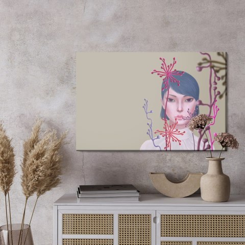 Obraz Na Płótnie Woman And Flower . Concept Idea Art Of Surreal Garden, Mystery And Dream. Conceptual 3D . Human And Nature. Por