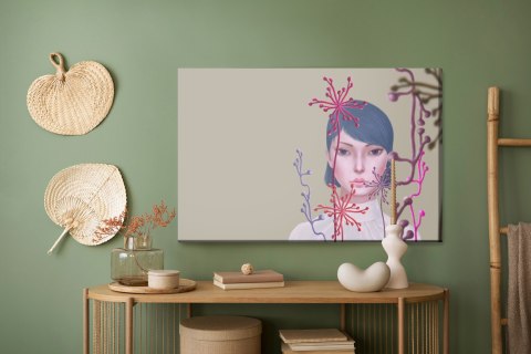 Obraz Na Płótnie Woman And Flower . Concept Idea Art Of Surreal Garden, Mystery And Dream. Conceptual 3D . Human And Nature. Por