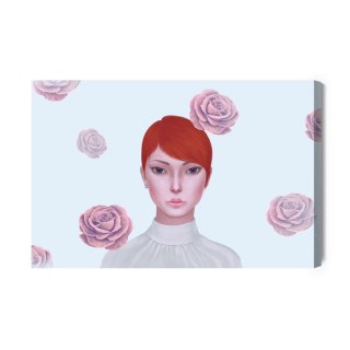 Obraz Na Płótnie Woman And Rose Flowers. Concept Idea Art Of Surreal, Mystery And Love. Conceptual 3D . Human And Nature. Portra
