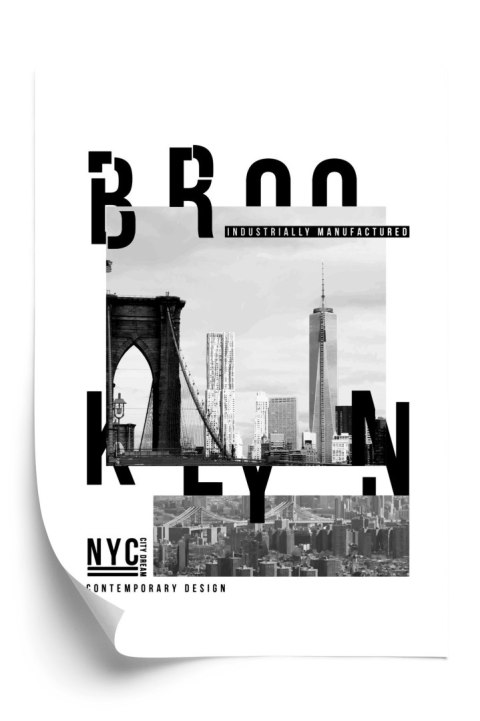 Plakat Czarno Biały Kolaż Brooklyn Nyc