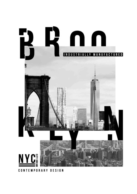 Plakat Czarno Biały Kolaż Brooklyn Nyc