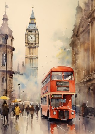 Plakat Czerwony Autobus I Big Ben W Londynie Akwarela