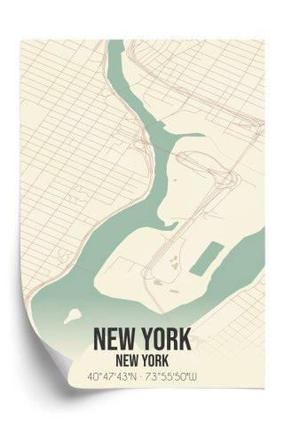 Plakat Nowy Jork Mapa W Stylu Retro