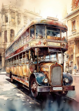 Plakat Londyński Autobus W Stylu Vintage Akwarela