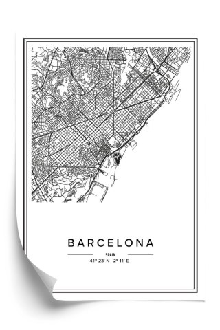 Plakat Mapa Miasta Barcelona W Czerni I Bieli