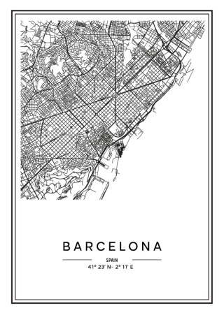 Plakat Mapa Miasta Barcelona W Czerni I Bieli