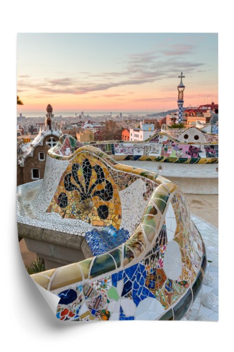 Plakat Wschód Słońca Widziany Z Park Guell W Barcelonie