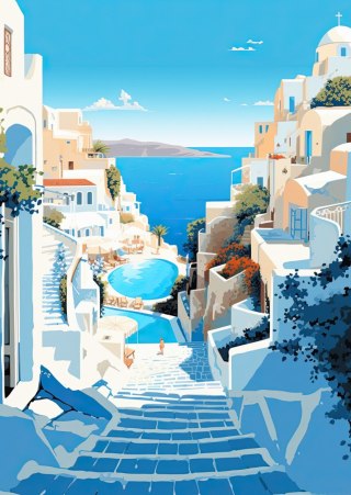 Plakat Charakterystyczna Grecka Architektura Santorini