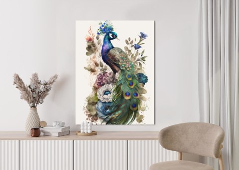 Plakat Elegancka Grafika Z Kwiatami I Pawiem