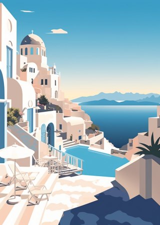 Plakat Grecka Architektura Na Santorini I Błękitne Morze