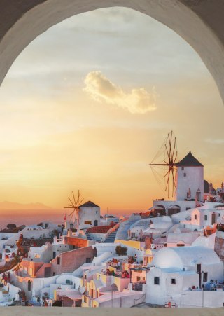 Plakat Oia Na Santorini O Zachodzie Słońca
