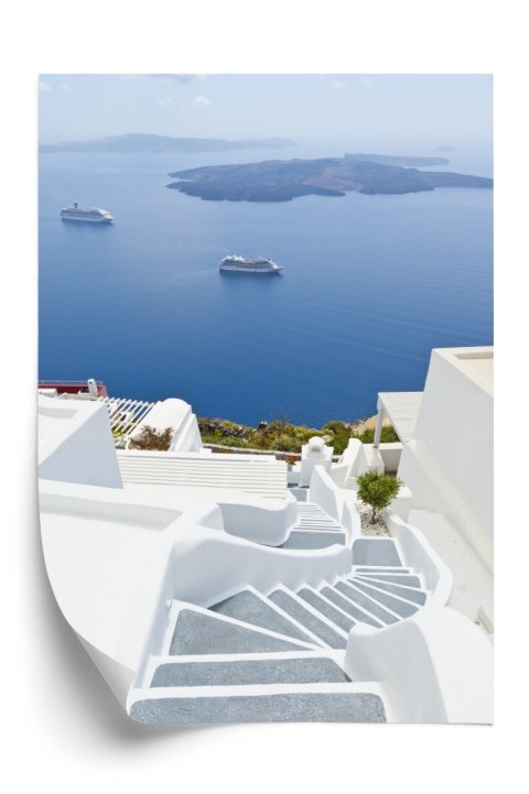 Plakat Santorini Z Malowniczym Widokiem Na Morze