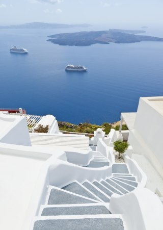 Plakat Santorini Z Malowniczym Widokiem Na Morze