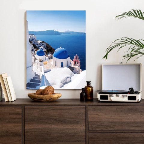 Plakat Tradycyjna Biała Architektura I Greckie Cerkwie Z Niebieskimi Kopułami
