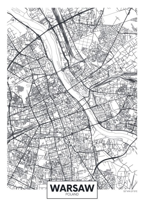 Plakat Warszawa Czarno Biała Szczegółowa Mapa Miasta