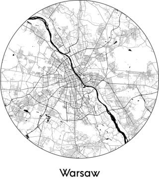 Plakat Warszawa Minimalistyczna Mapa W Kole