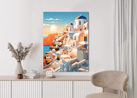 Plakat Zachód Słońca Nad Malowniczym Santorini