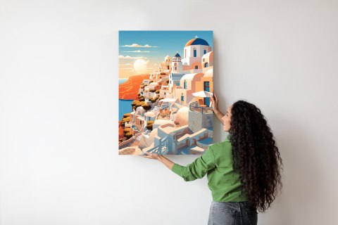 Plakat Zachód Słońca Nad Malowniczym Santorini