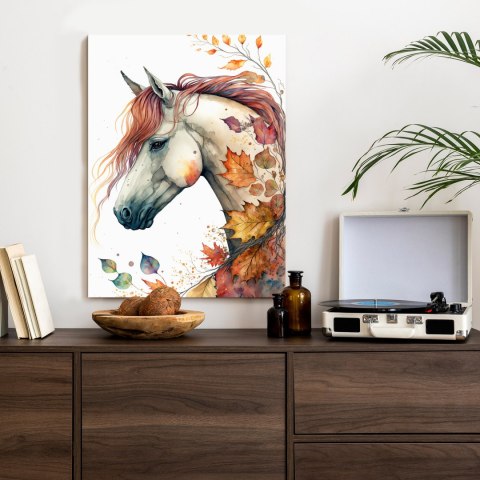 Plakat Akwarela Z Koniem W Jesiennych Liściach