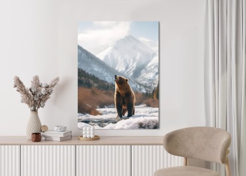 Plakat Niedźwiedź Grizzly Przed Śnieżnym Pasmem Górskim