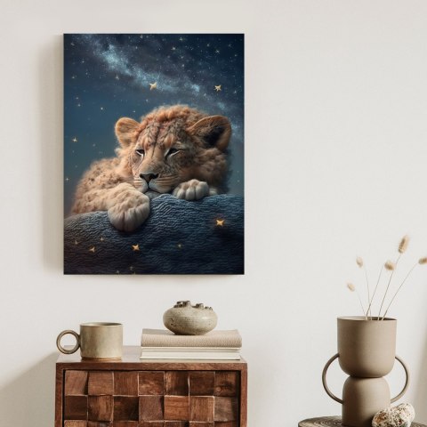 Plakat Śpiący Lew I Nocne Niebo