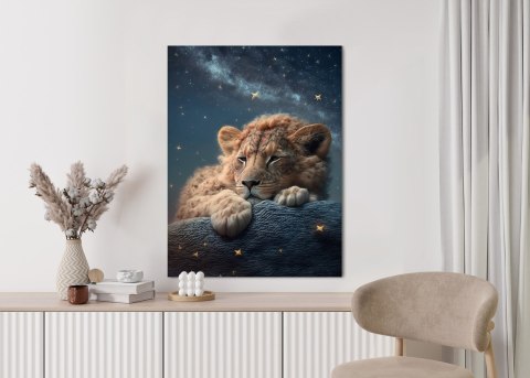 Plakat Śpiący Lew I Nocne Niebo