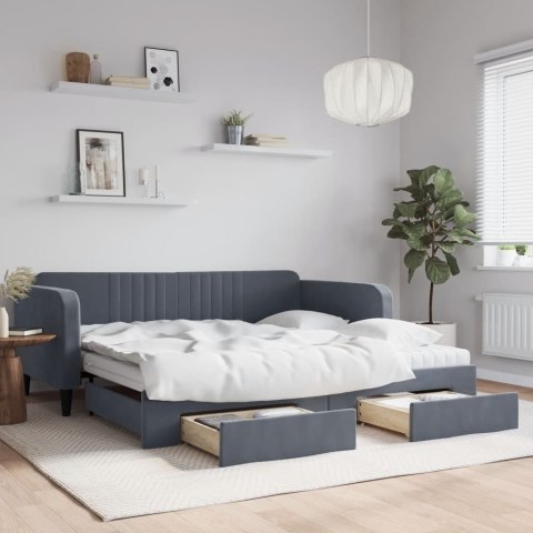 Sofa rozsuwana z szufladami, ciemnoszara, 100x200 cm, aksamit