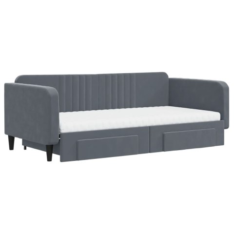 Sofa rozsuwana z szufladami, ciemnoszara, 100x200 cm, aksamit
