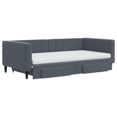 Sofa rozsuwana z szufladami, ciemnoszara, 100x200 cm, aksamit