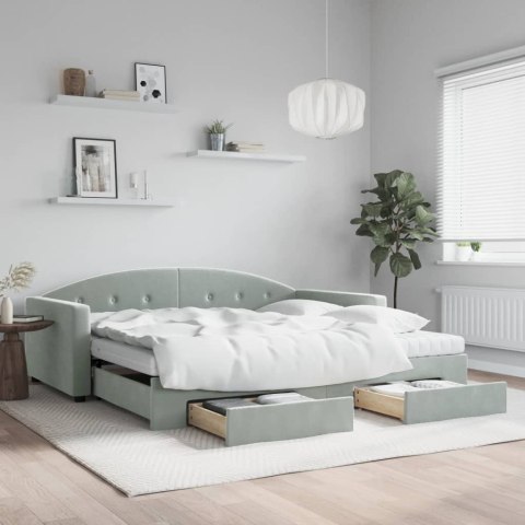Sofa rozsuwana z szufladami, jasnoszara, 100x200 cm, aksamit