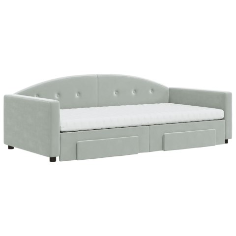 Sofa rozsuwana z szufladami, jasnoszara, 100x200 cm, aksamit