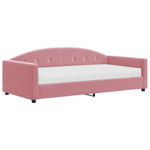 Sofa z materacem do spania, różowa, 100x200 cm, aksamit
