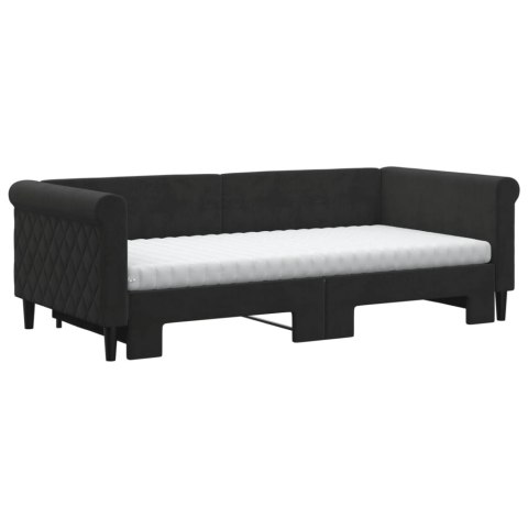 Sofa rozsuwana z materacami, czarna, 90x190 cm, aksamit