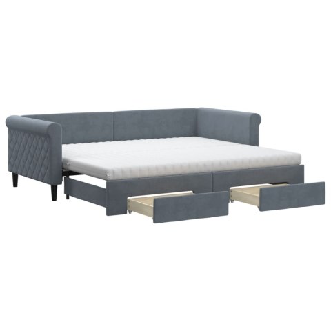 Sofa rozsuwana z szufladami, ciemnoszara, 90x200 cm, aksamit