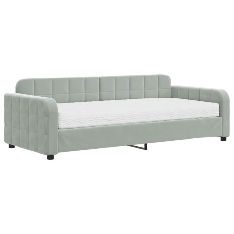 Sofa z materacem do spania, jasnoszara, 90x200 cm, aksamit