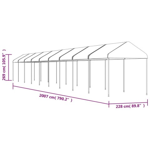 Namiot ogrodowy z dachem, biały, 20,07x2,28x2,69 m, polietylen