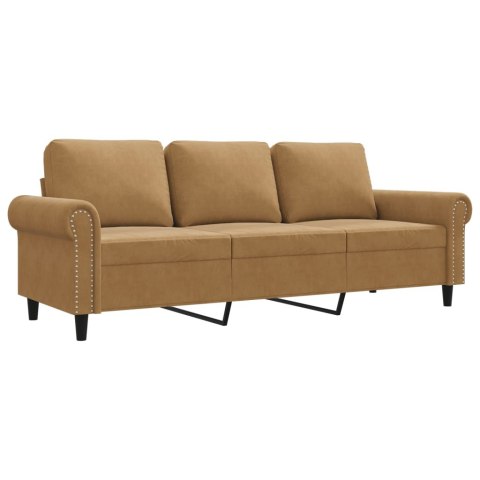 Sofa 3-osobowa, brązowa, 180 cm, tapicerowana aksamitem