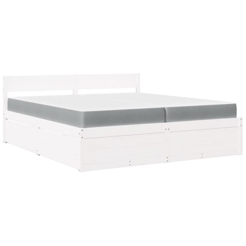Łóżko z szufladami i materacem, białe, 200x200 cm, sosnowe