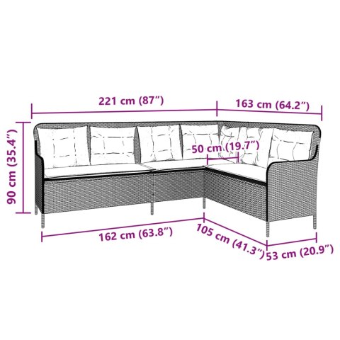 Narożna sofa ogrodowa z poduszkami, brązowa, polirattan