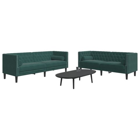 2-cz. wypoczynek Chesterfield z wałkami, ciemnozielony, aksamit
